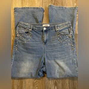 Arula Embellished High-Rise Flare Jeans | Size 16